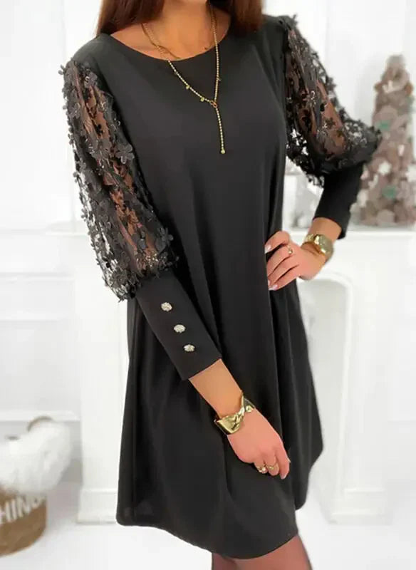 Women's Cotton Lace Sleeve Mini Dress for Autumn