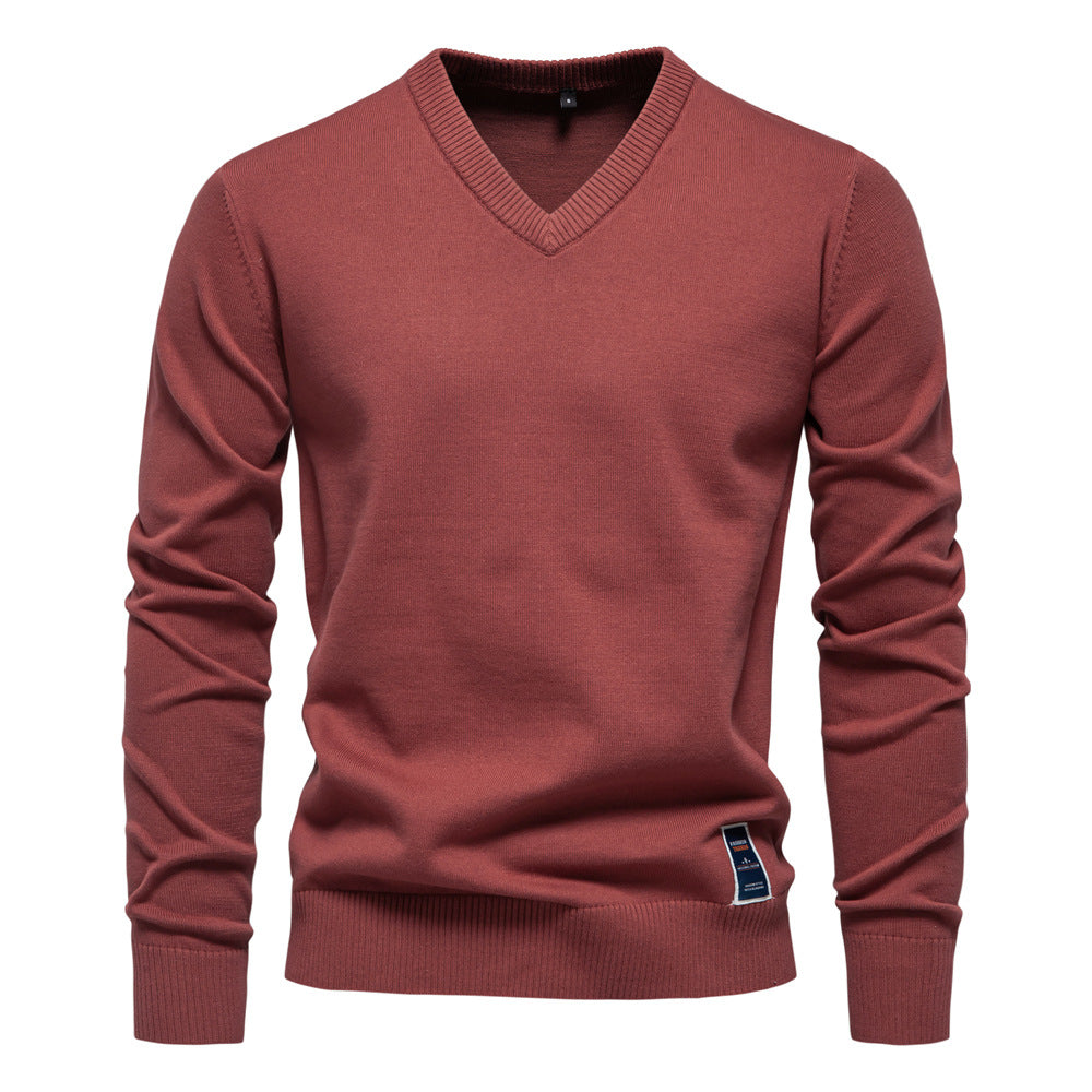 Men's Cotton V-Neck Jumper | Slim Fit Knit Pullover