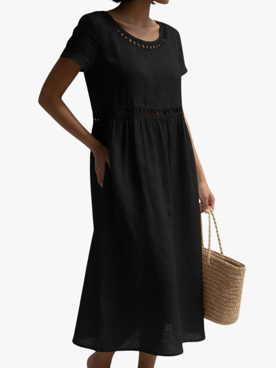 Women's Cotton Blend Midi Dress with Lace Detail for Summer