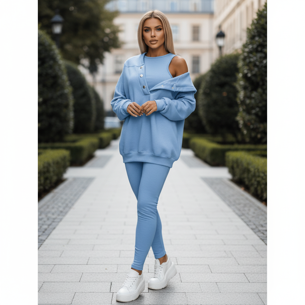 Damski warstwowy komplet domowy: bluza i legginsy