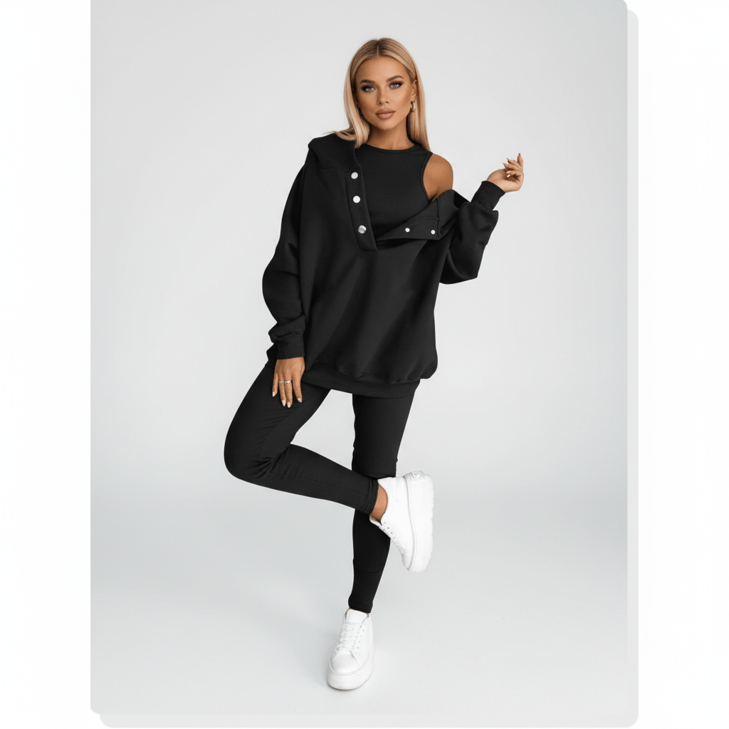 Damski warstwowy komplet domowy: bluza i legginsy