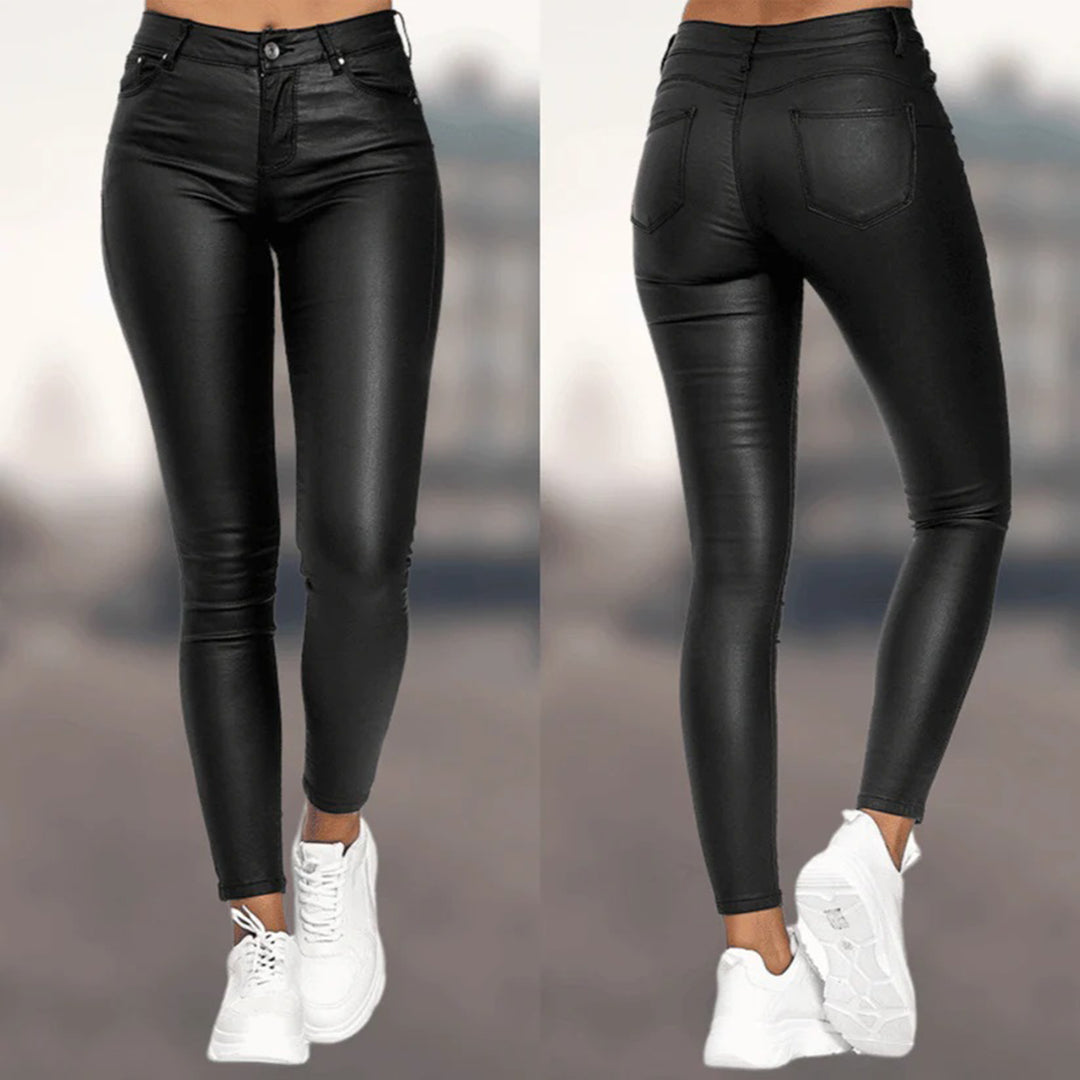 Pantalon skinny taille haute en similicuir pour femme