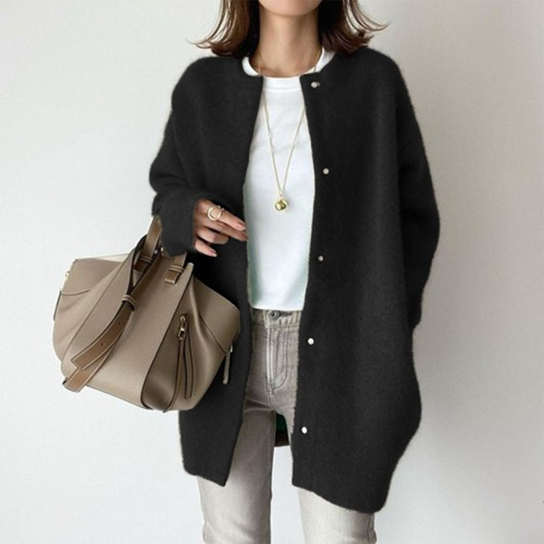 Cardigan long boutonné en maille douce pour femme