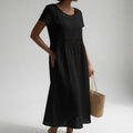 Women's Cotton Blend Midi Dress with Lace Detail for Summer