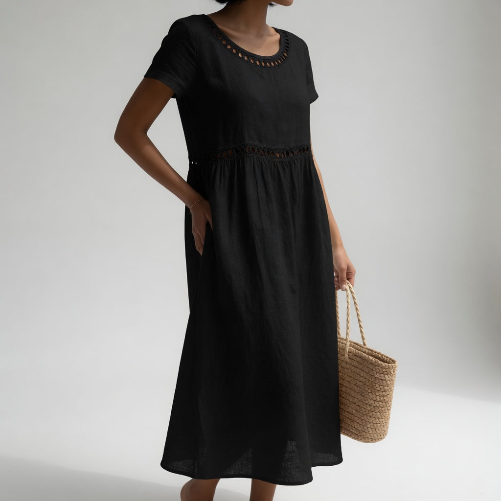 Women's Cotton Blend Midi Dress with Lace Detail for Summer