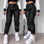 Women's Faux Leather Drawstring Tapered Trousers