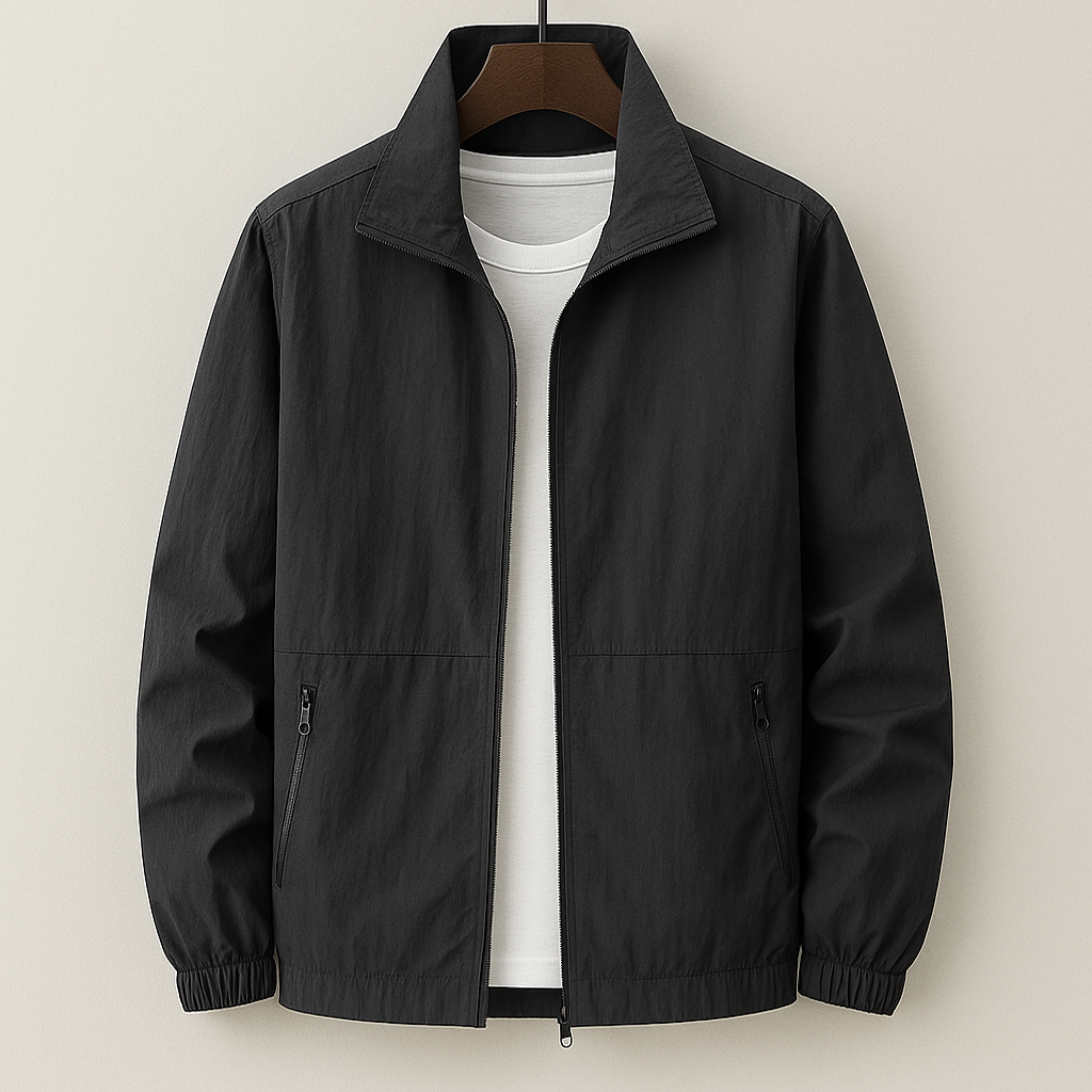 Men's Casual Zip-Up Bomber Jacket with Stand Collar