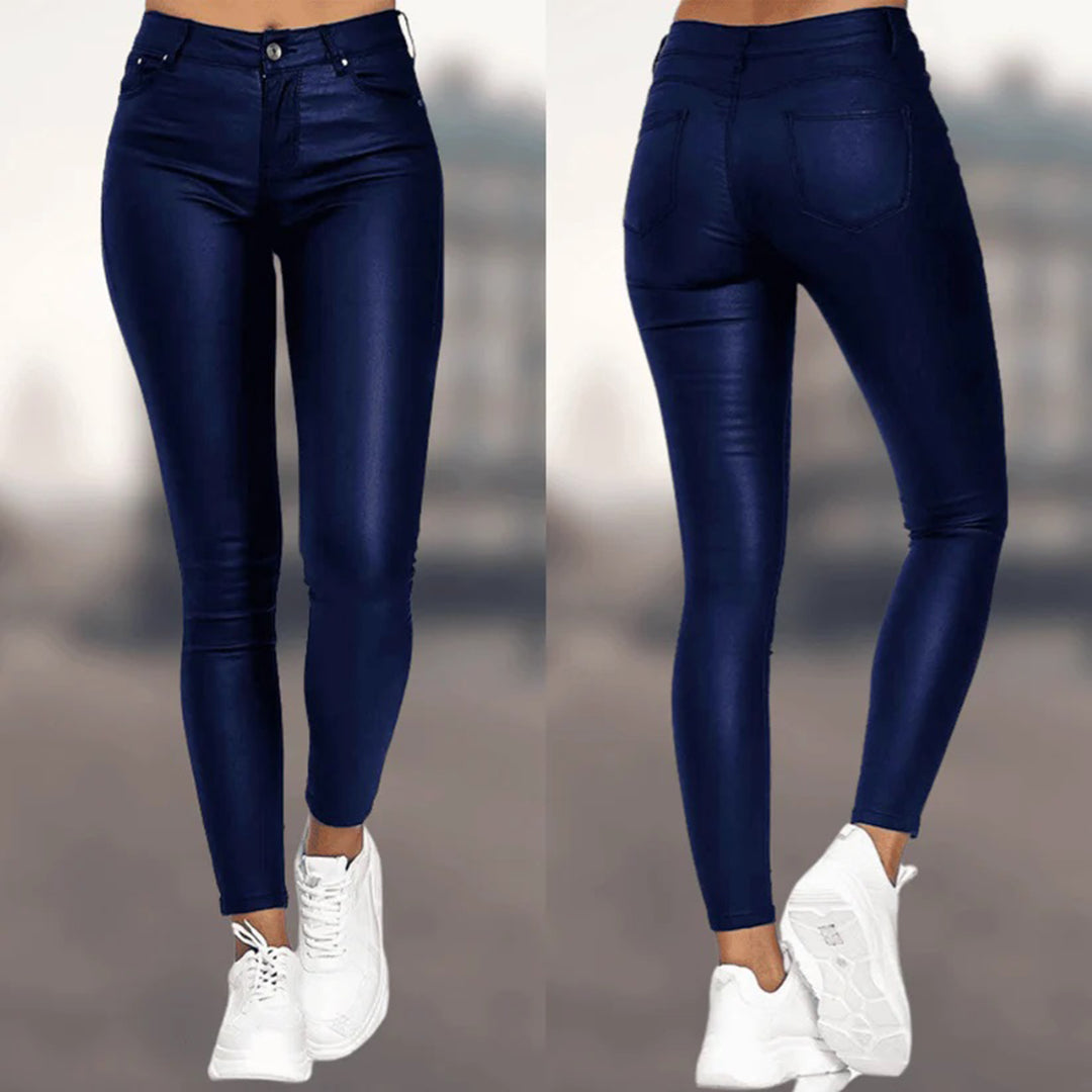 Pantalon skinny taille haute en similicuir pour femme