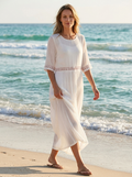 Women's Cotton Summer Midi Dress 3/4 Sleeve Beach Holiday Dress