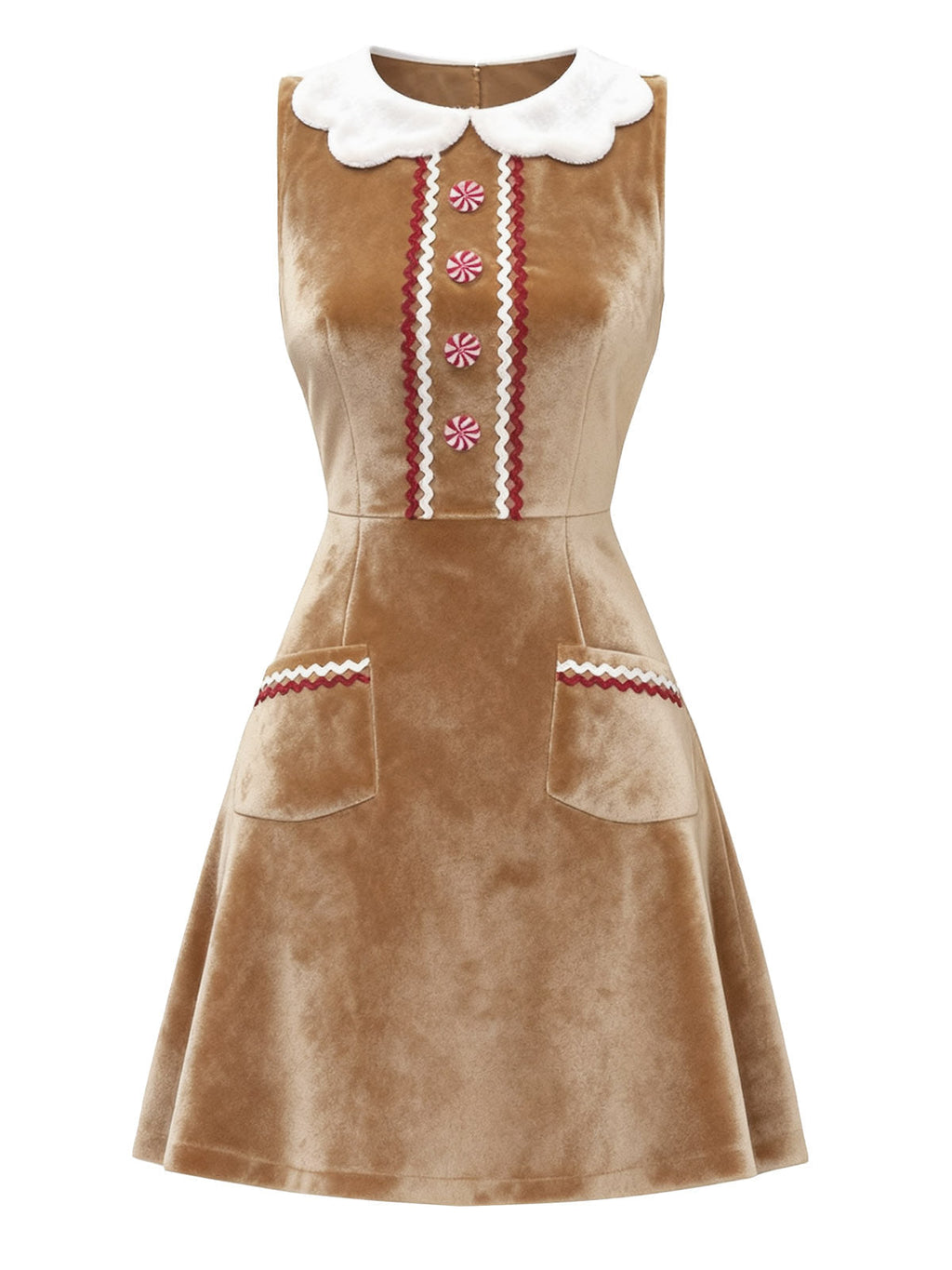 Women's Gingerbread Print Velvet Christmas Party Dress