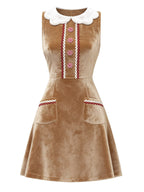 Women's Gingerbread Print Velvet Christmas Party Dress