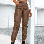 Women's Faux Leather Drawstring Tapered Trousers
