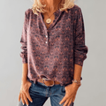 Women's Printed Long Sleeve Henley Blouse for Autumn