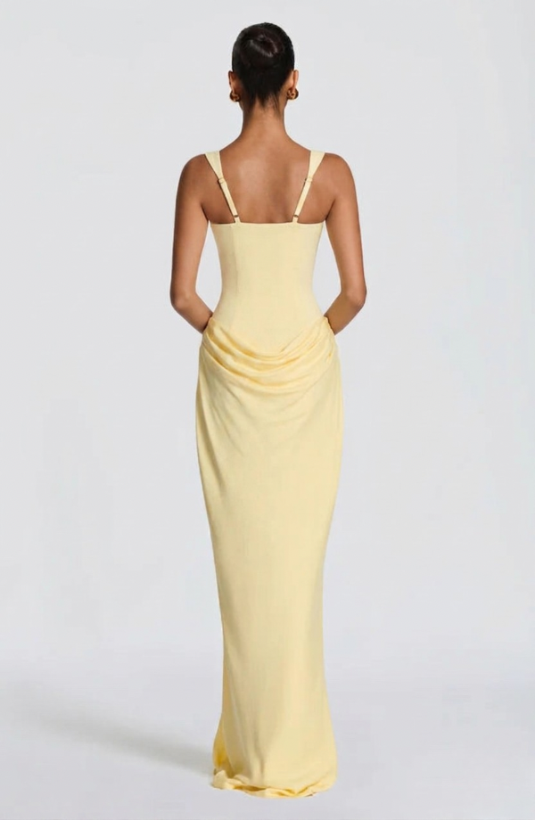Women's Jersey Maxi Evening Dress with Draped Waist for Autumn