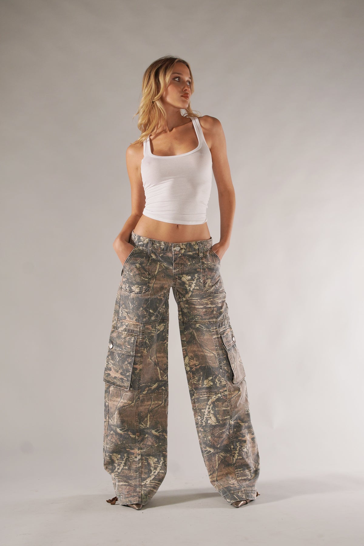 Women's Cotton Wide Leg Cargo Trousers