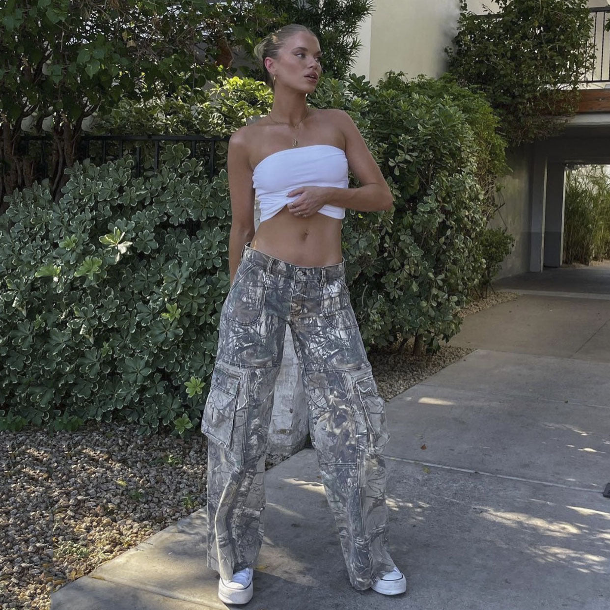 Women's Cotton Wide Leg Cargo Trousers