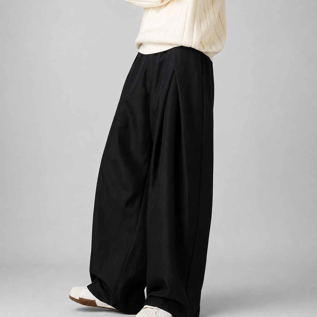 Men's Wide Leg Pleated Trousers | High Waist Tailored