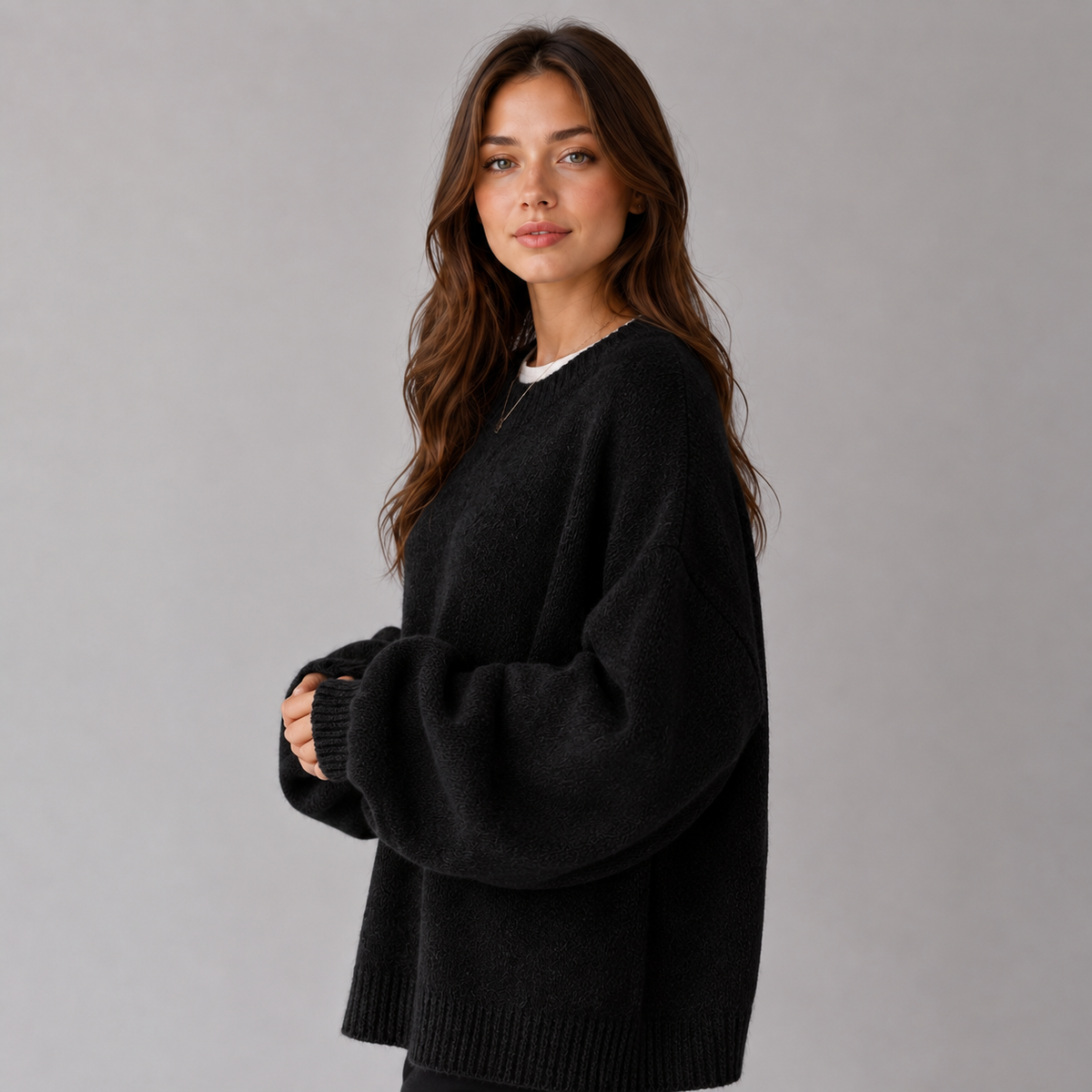 Women's Drop Shoulder Knit Jumper with Split Hem