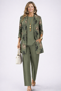 Ensemble trois pièces imprimé avec cardigan et pantalon pour femme