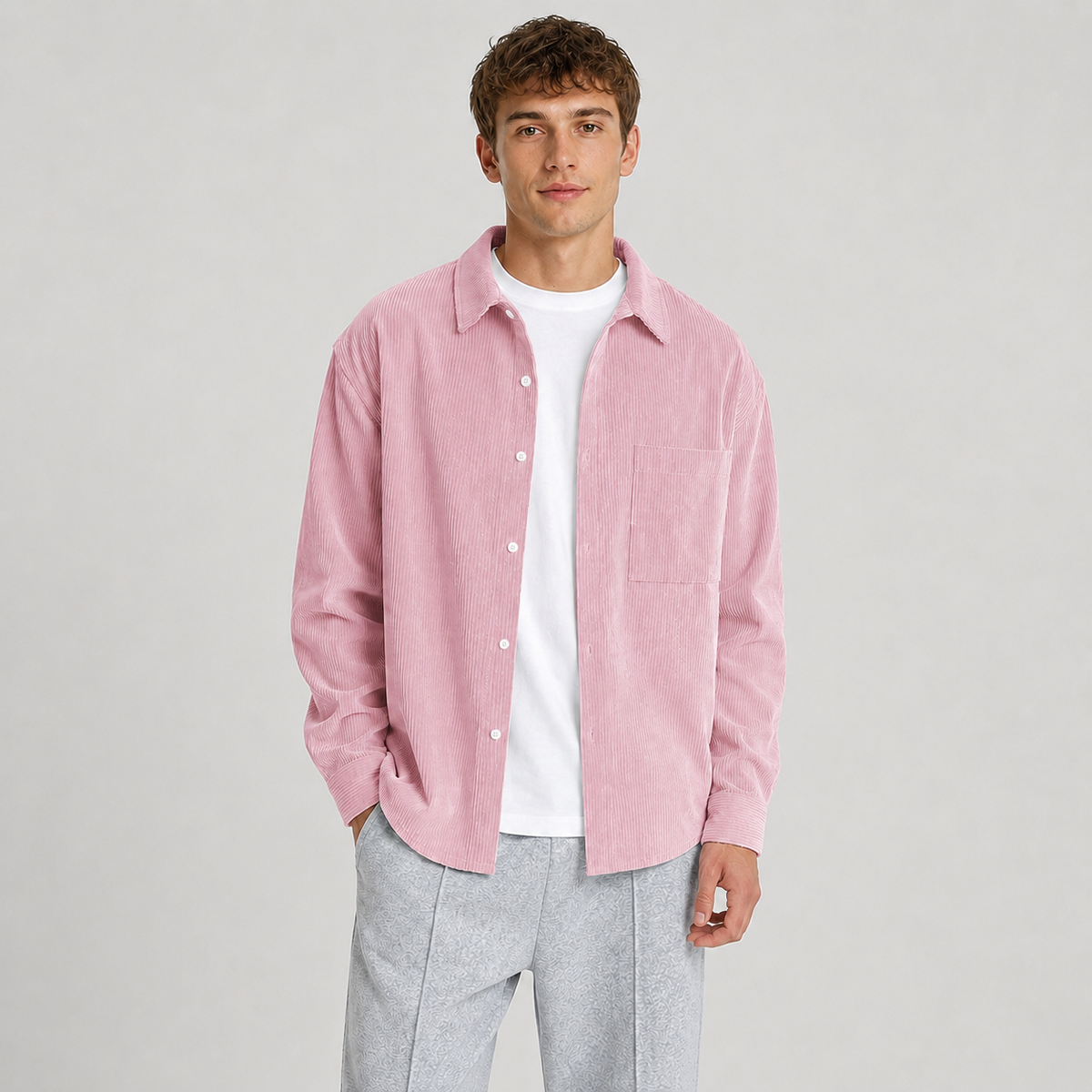 Surchemise ample pour homme | col cranté, fermeture boutonnée sur le devant