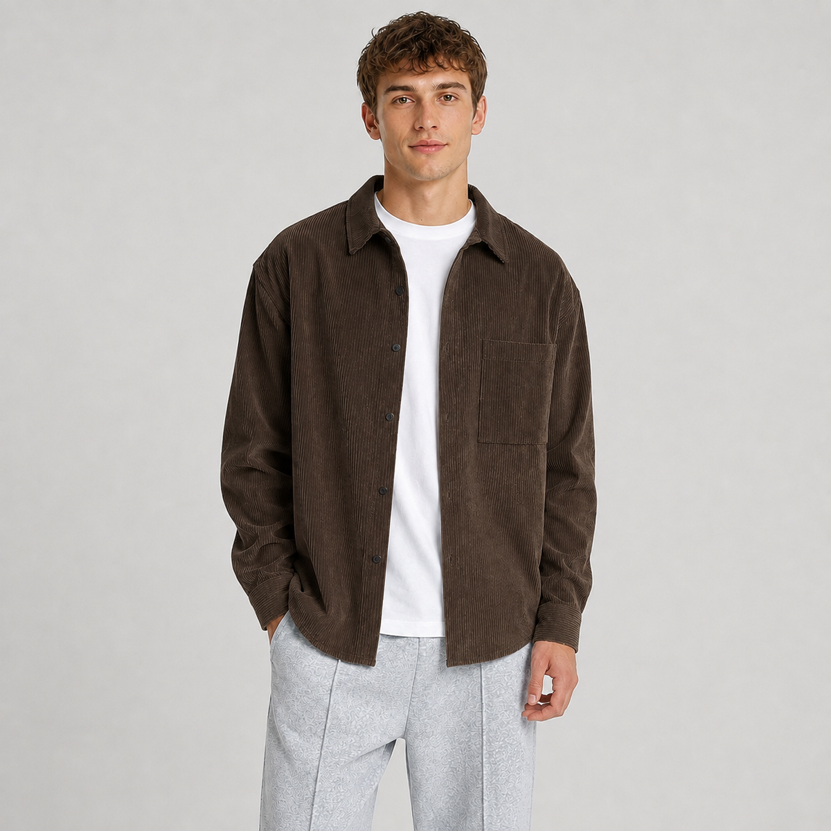 Surchemise ample pour homme | col cranté, fermeture boutonnée sur le devant