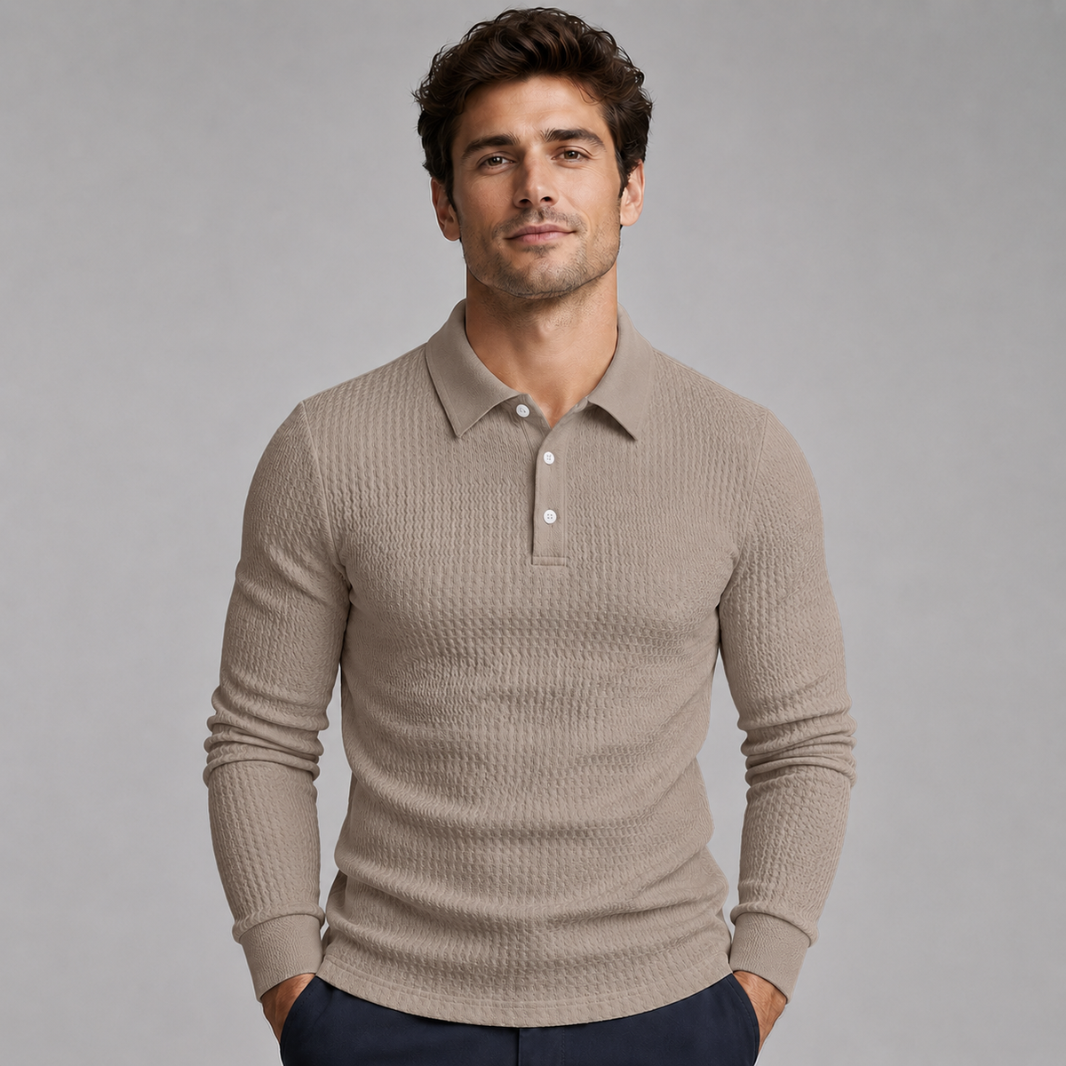 Pull polo côtelé pour homme | haut en maille à manches longues