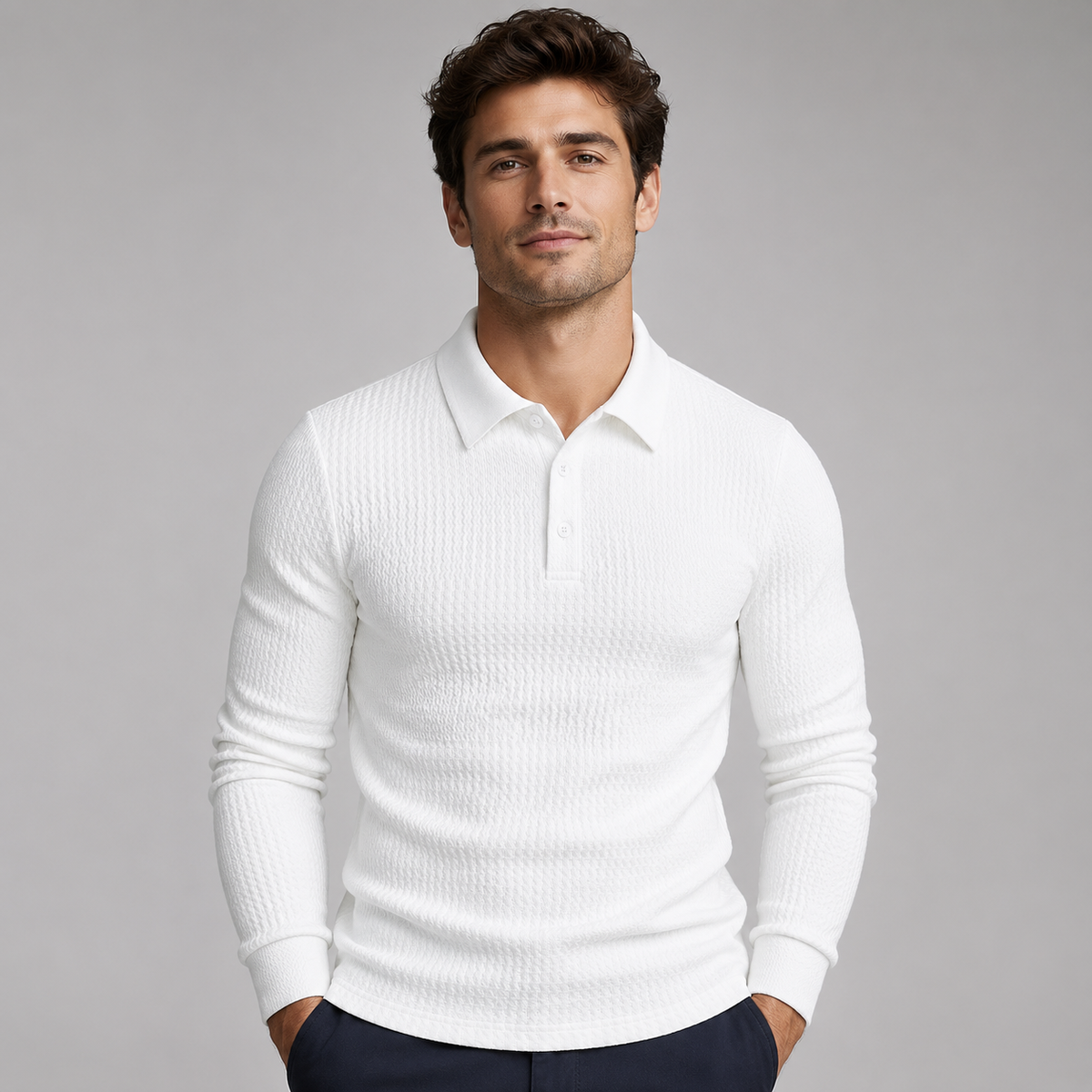 Men's Ribbed Polo Sweater | Long Sleeve Knit Top
