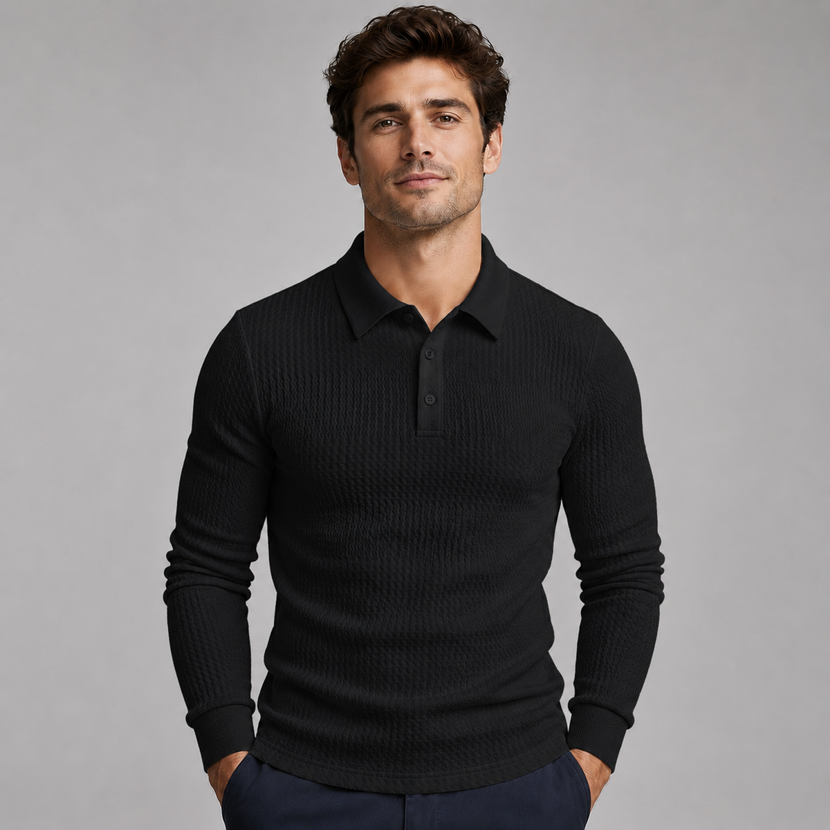Pull polo côtelé pour homme | haut en maille à manches longues