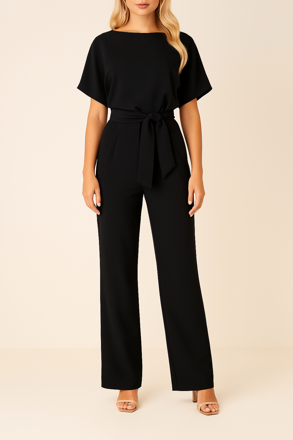 Combinaison-pantalon pour femme à jambes larges et ceinture intregrée