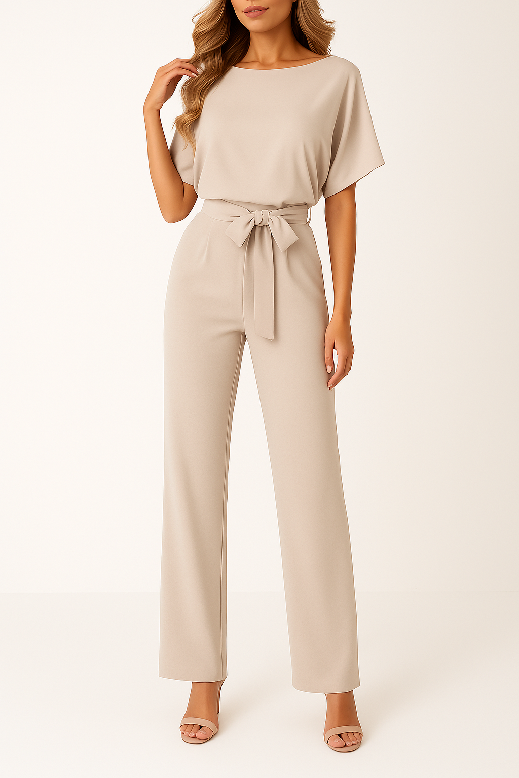 Combinaison-pantalon pour femme à jambes larges et ceinture intregrée