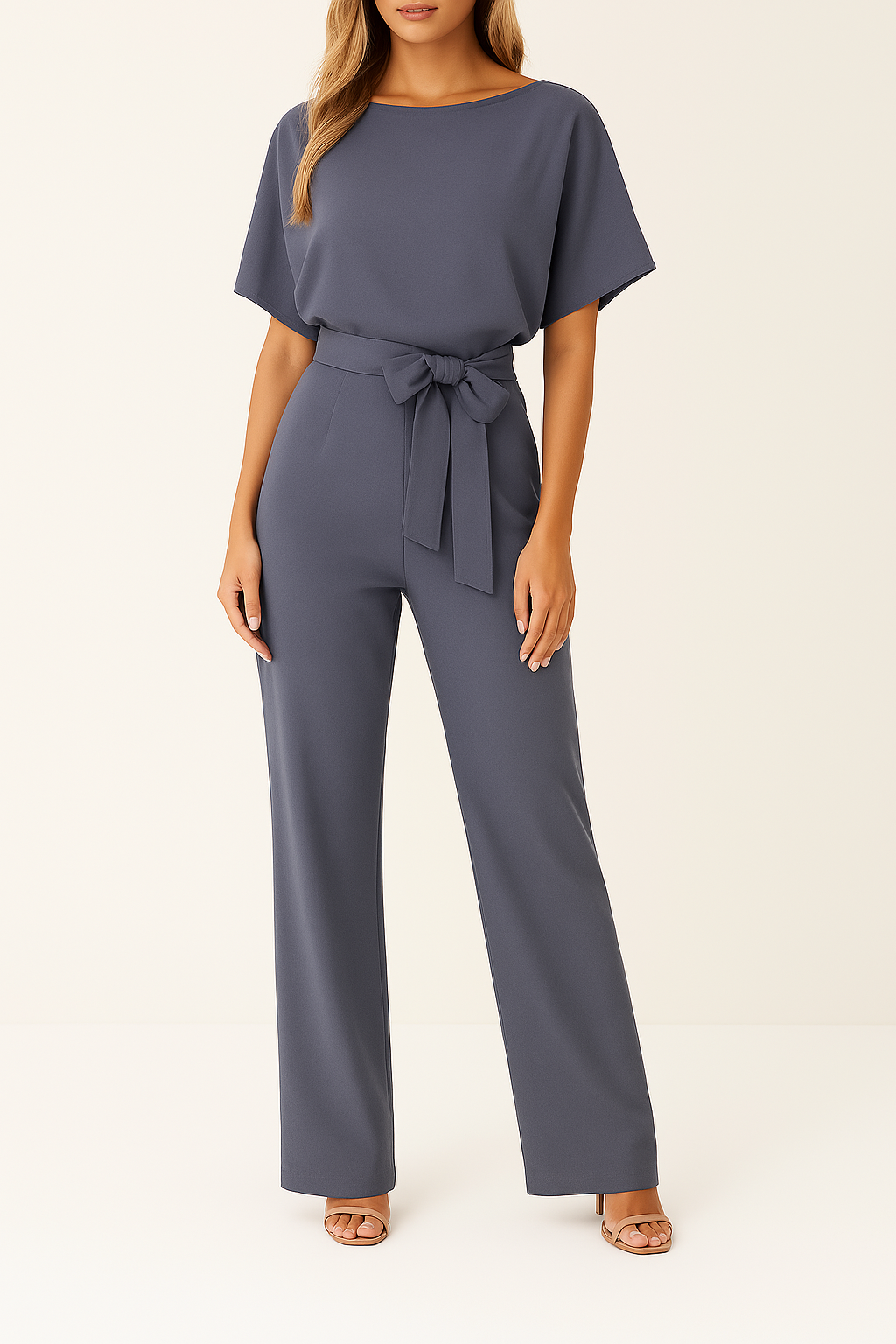 Combinaison-pantalon pour femme à jambes larges et ceinture intregrée
