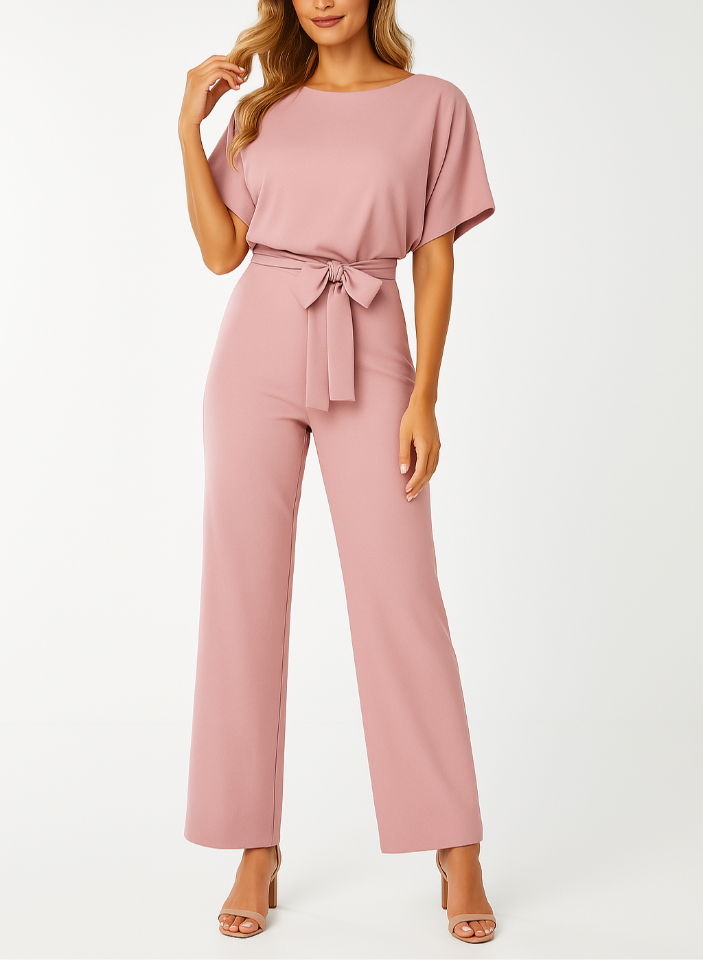 Combinaison-pantalon pour femme à jambes larges et ceinture intregrée