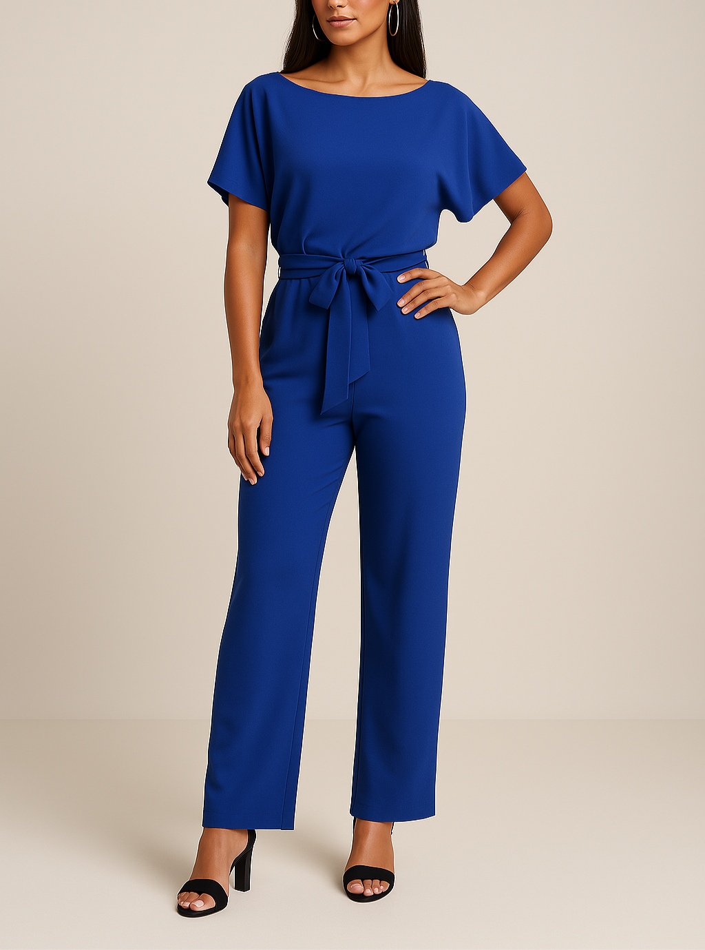 Combinaison-pantalon pour femme à jambes larges et ceinture intregrée