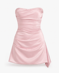Mini-robe courte satinée sans bretelles pour femme avec fronces