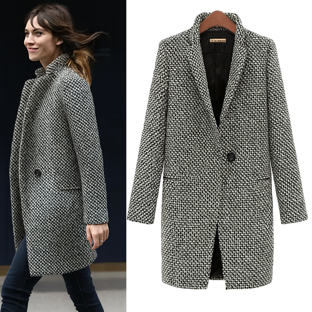 Women's Houndstooth Winter Coat | Tailored Wool-Blend Jacket
