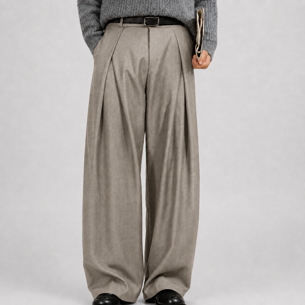 Men's Wide Leg Pleated Trousers | High Waist Tailored