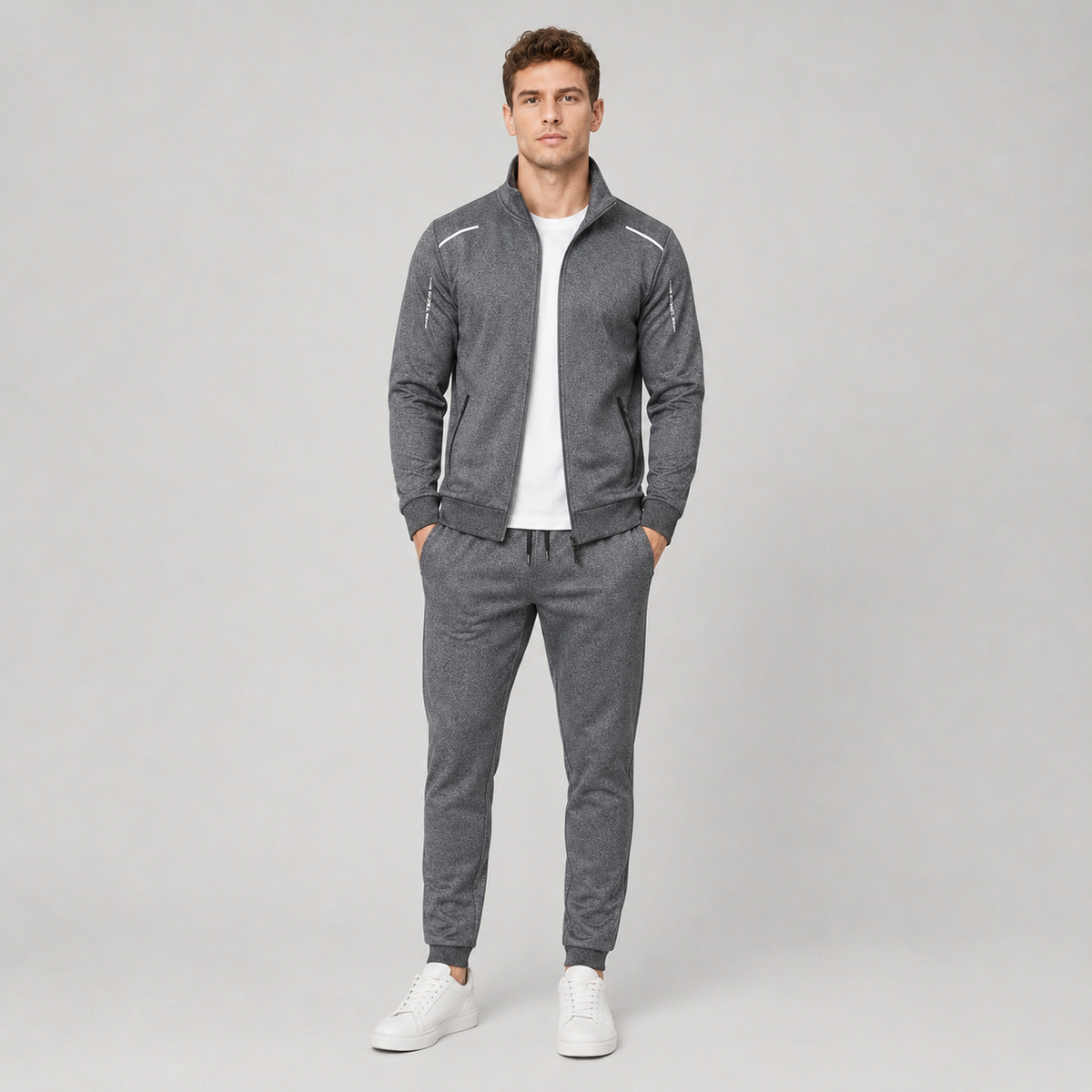 Ensemble de survêtement zippé pour homme | veste de survêtement à col montant et pantalon