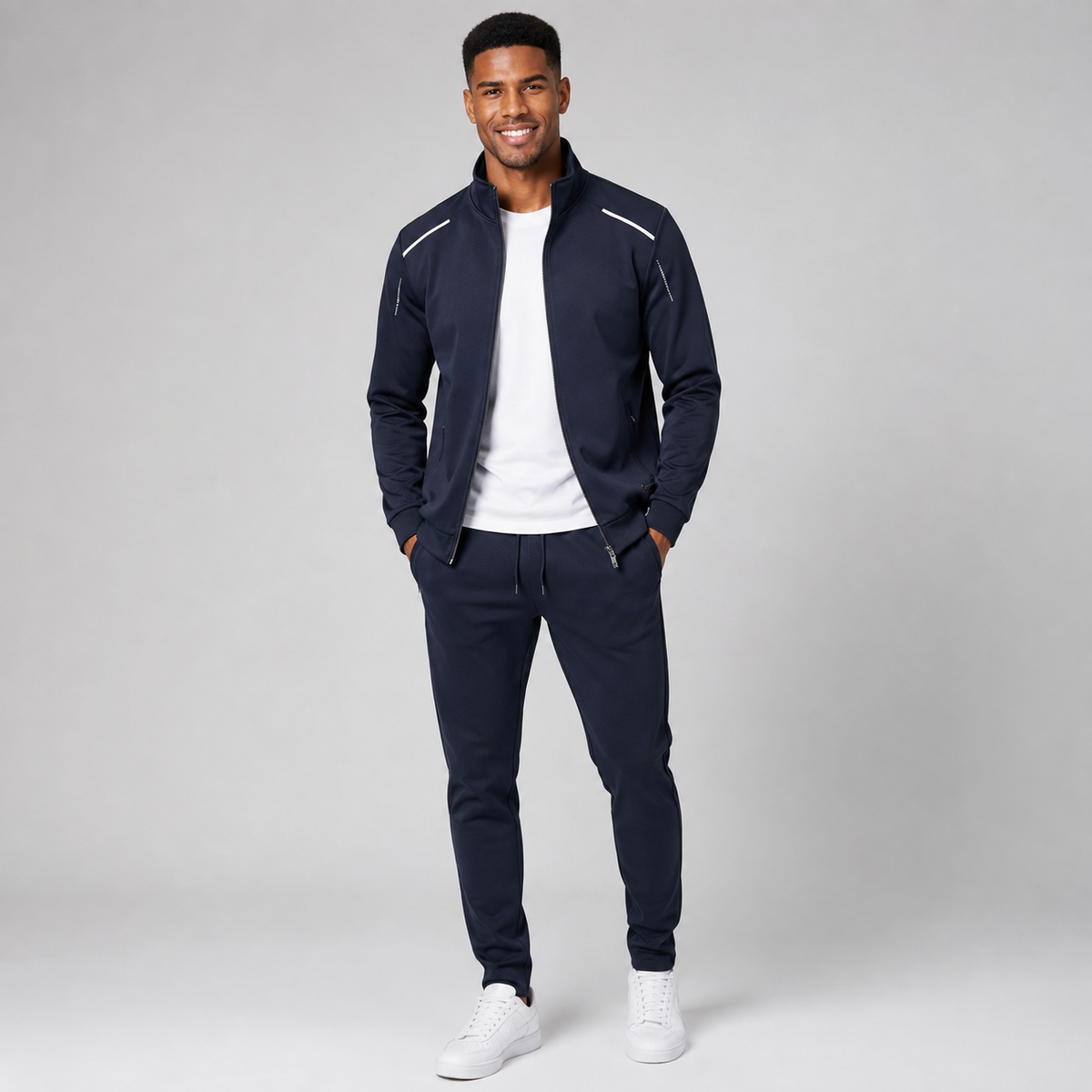 Ensemble de survêtement zippé pour homme | veste de survêtement à col montant et pantalon