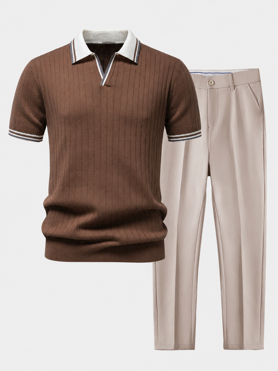 Ensemble coordonné pour homme avec polo en maille côtelée et pantalon fuselé