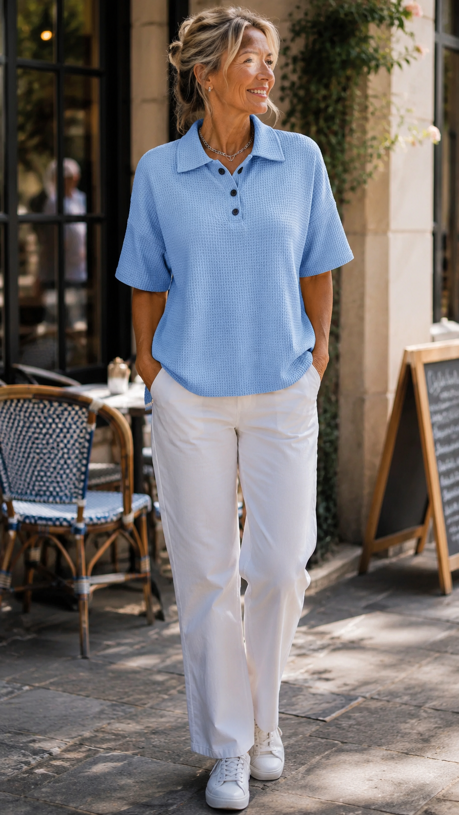 Polo décontracté texturé à manches courtes pour femme