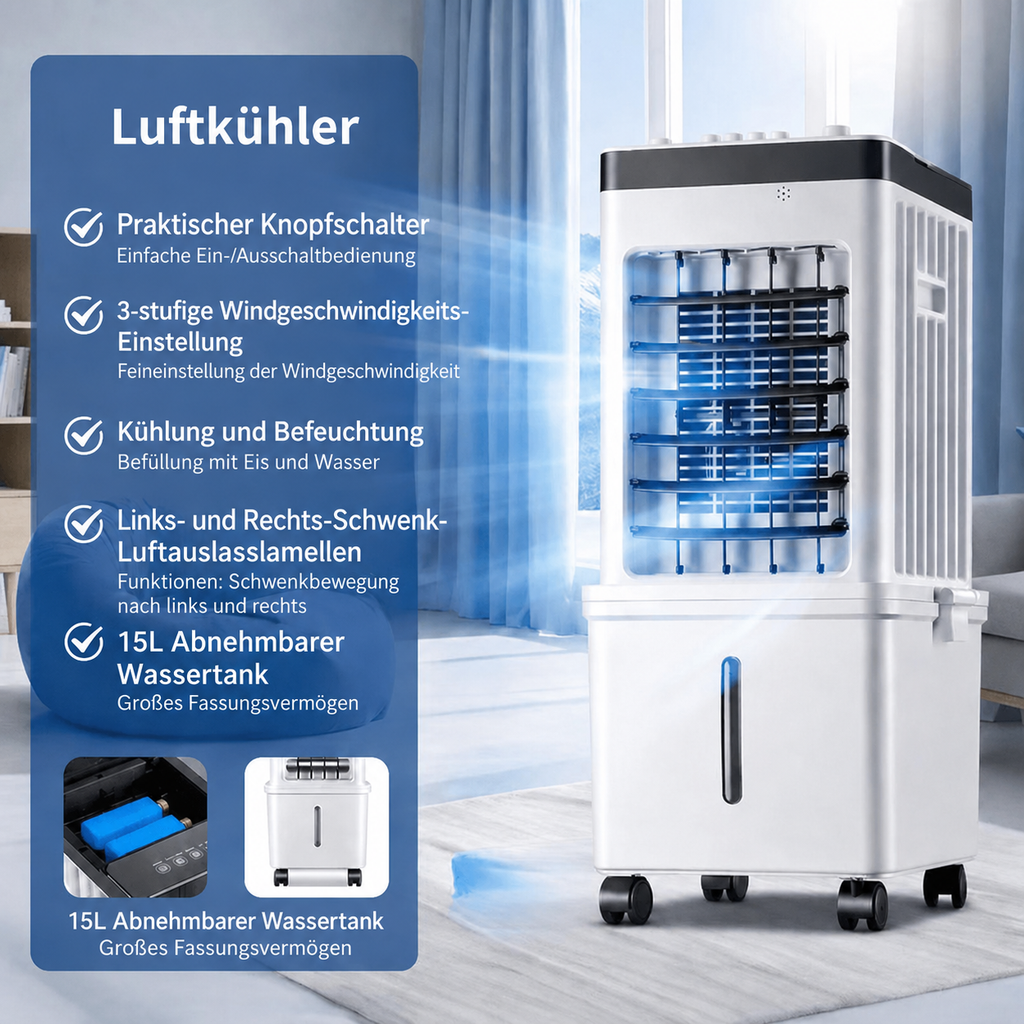 Portable Evaporative Air Cooler with Water Tank for Summer Home Cooling