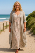 Robe longue fleurie pour femme avec superposition longue