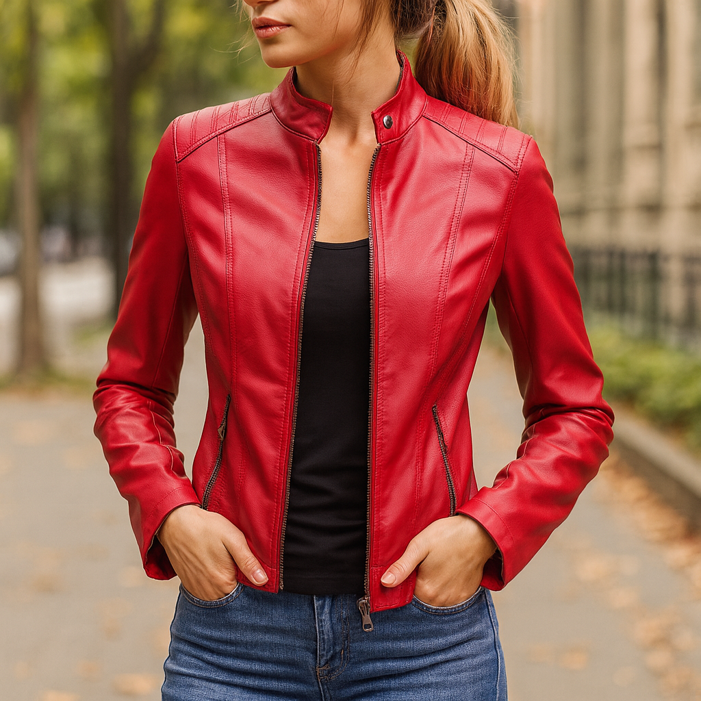 Veste de motard en similicuir pour femme