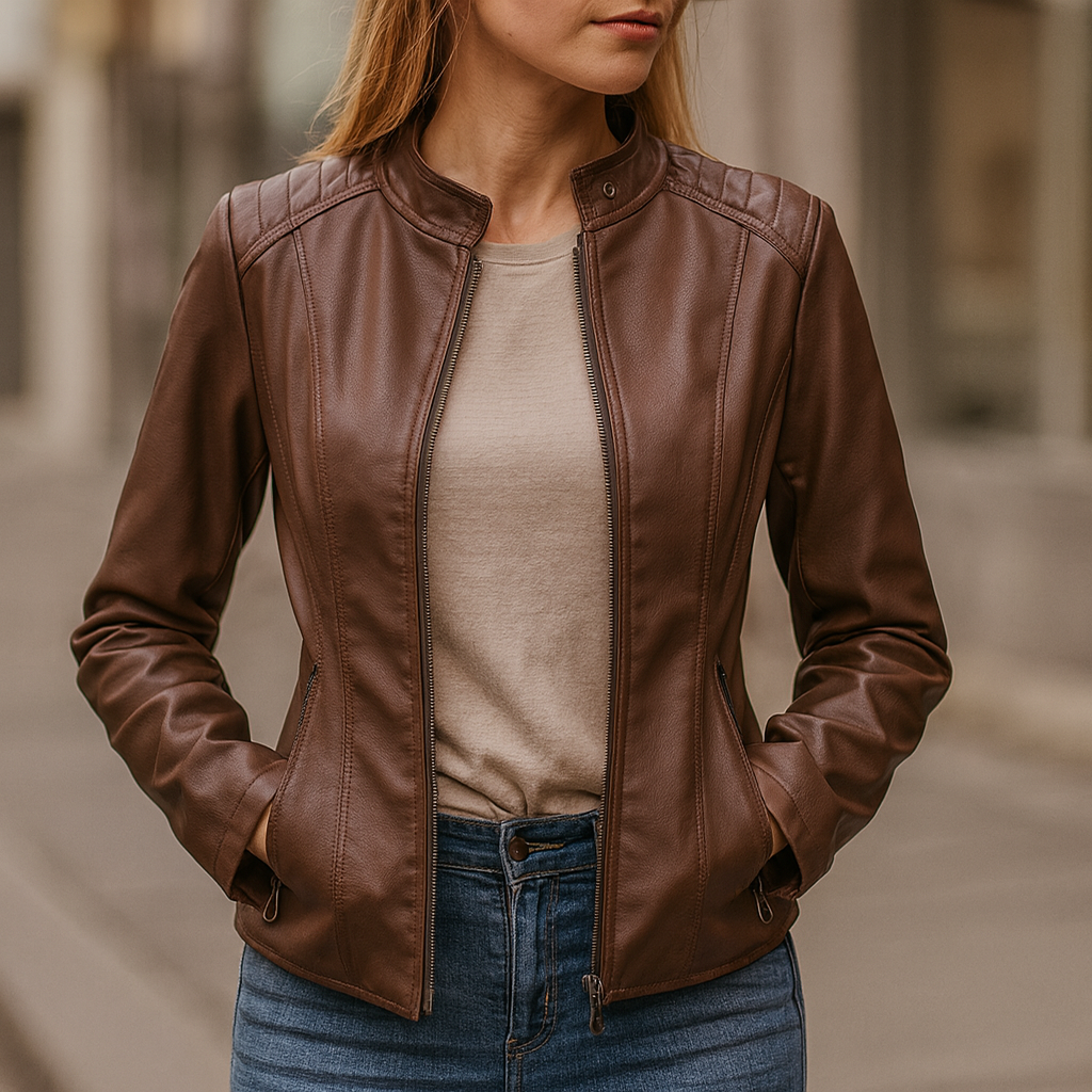 Veste de motard en similicuir pour femme