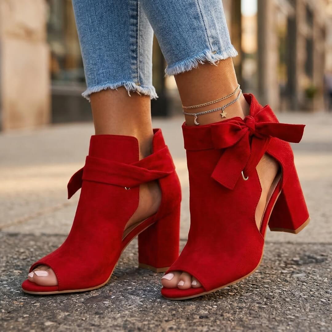 Women's Suede Block Heel Peep Toe Ankle Boots for Autumn