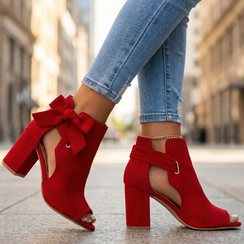 Women's Suede Block Heel Peep Toe Ankle Boots for Autumn