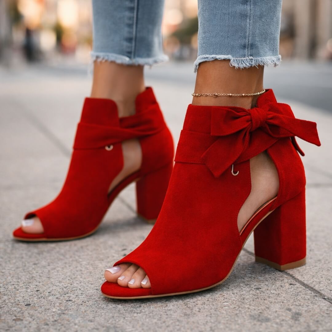 Women's Suede Block Heel Peep Toe Ankle Boots for Autumn