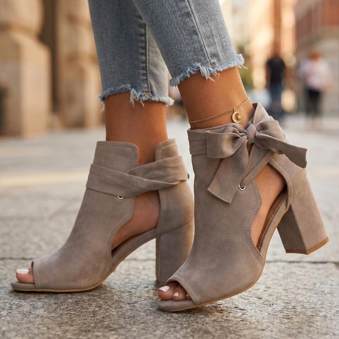 Women's Suede Block Heel Peep Toe Ankle Boots for Autumn