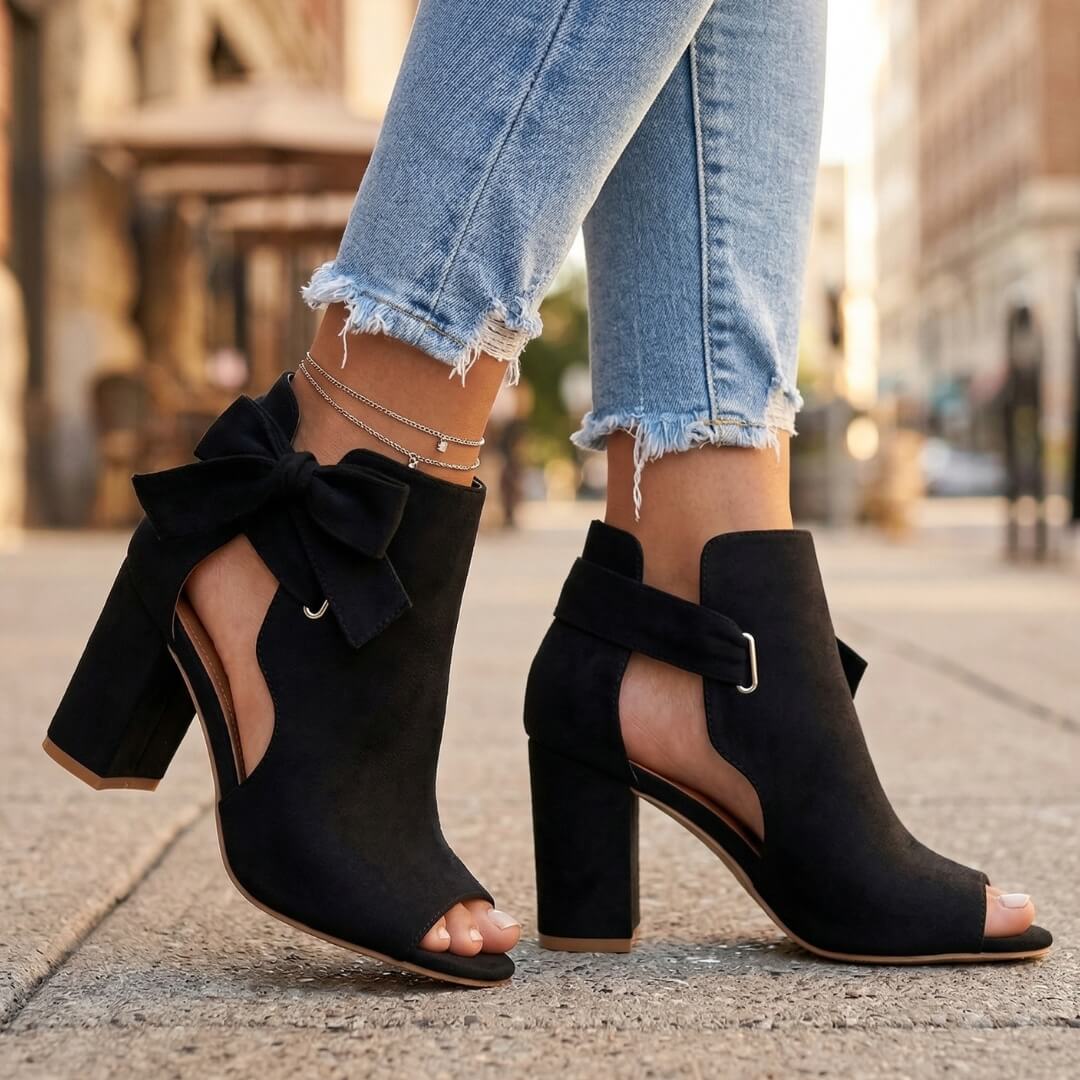 Women's Suede Block Heel Peep Toe Ankle Boots for Autumn