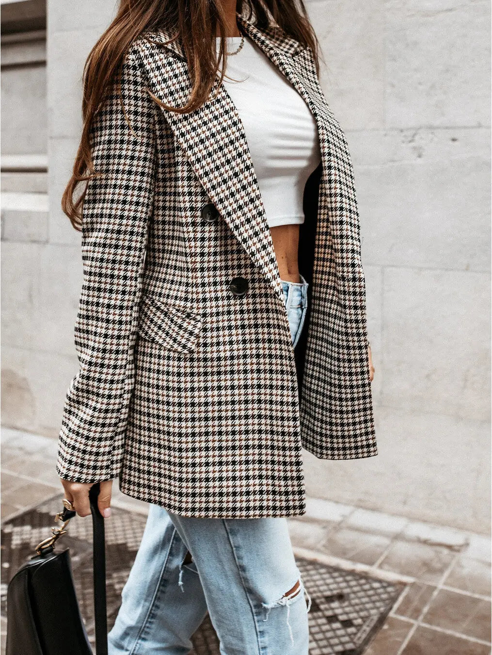 Blazer à carreaux et double boutonnage pour femme